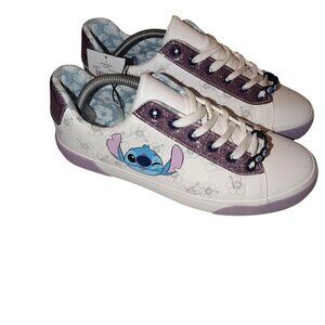 Disney Stitch Womens Sneakers Purple & White Floral Lace-Up Shoes -NEW
